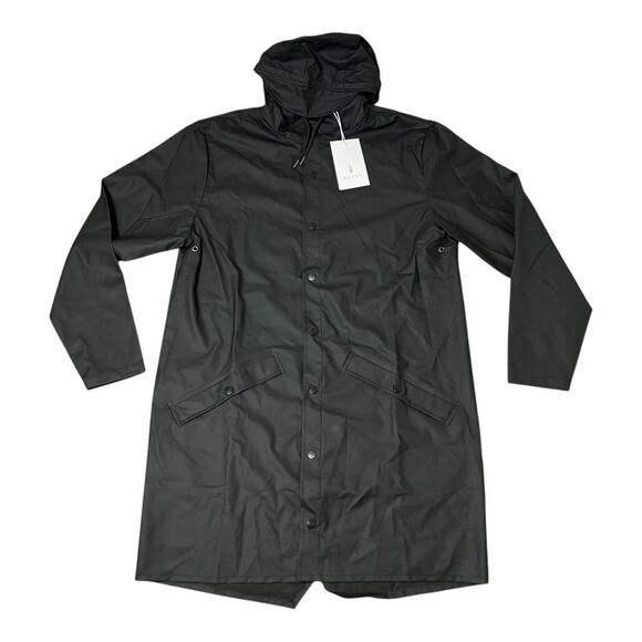 Rains Jacket Mens S/M Black Waterproof Long Jacket Hooded Lightweight Outerwear - Picture 2 of 14